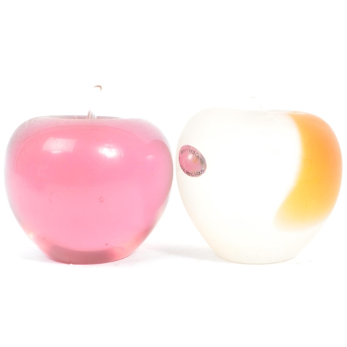 160 - An assortment of five vintage apple related studio art glass paperweights. Comprising of controlled ... 