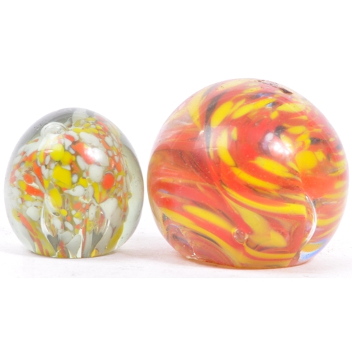 166 - An assortment of six mid century / vintage studio art glass paperweights. Comprising of multi colour... 