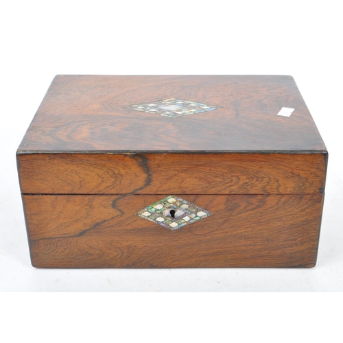 181 - Two Victorian late 19th century mahogany veneered and abalone inlaid sewing / jewellery boxes. The l... 