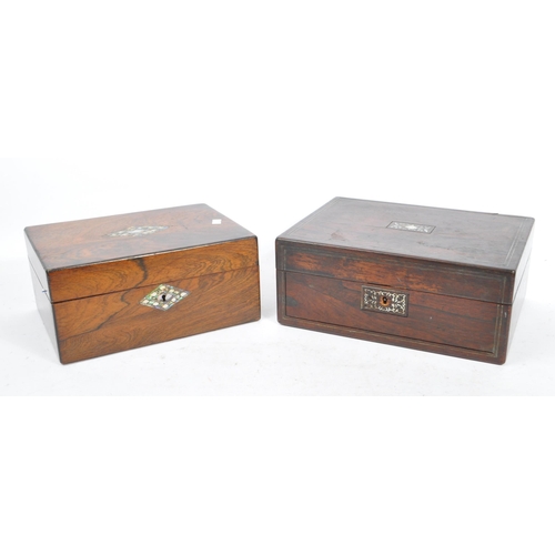 181 - Two Victorian late 19th century mahogany veneered and abalone inlaid sewing / jewellery boxes. The l... 