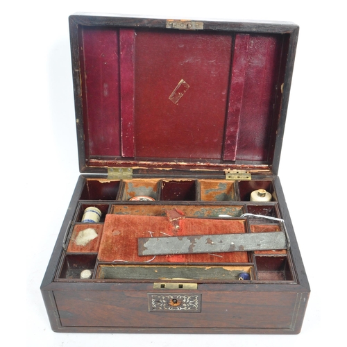 181 - Two Victorian late 19th century mahogany veneered and abalone inlaid sewing / jewellery boxes. The l... 