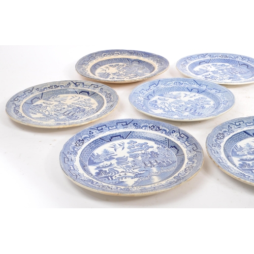 19 - A collection of 19th century stone china Staffordshire blue and white plates / platters. Having 9 pl... 