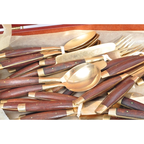 203 - A collection of Mid 20th Century 92 piece Danish style serving cutlery / flatware in original mahoga... 