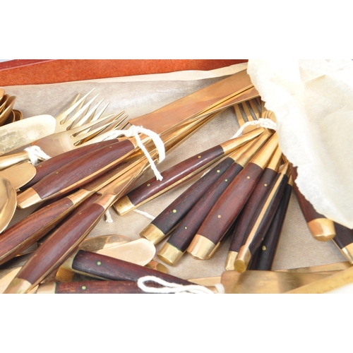 203 - A collection of Mid 20th Century 92 piece Danish style serving cutlery / flatware in original mahoga... 