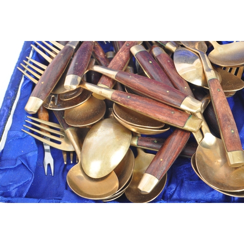 203 - A collection of Mid 20th Century 92 piece Danish style serving cutlery / flatware in original mahoga... 