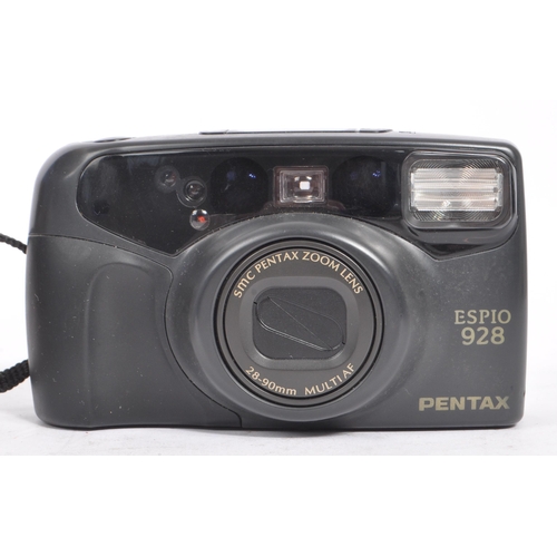 221 - A collection of three late 20th century 35mm compact cameras. The collection to include a Minolta Ri... 