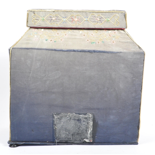 226 - A 1920s Chinese embroidered twin swing door sewing box. Having independant lidded box atop, embroide... 