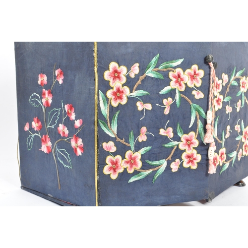 226 - A 1920s Chinese embroidered twin swing door sewing box. Having independant lidded box atop, embroide... 