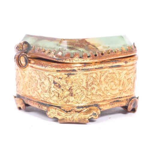 235 - An early 20th century gilt metal & bevelled plastic souvenir casket case.  With clear plexi top and ... 