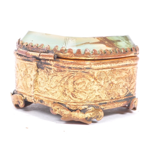 235 - An early 20th century gilt metal & bevelled plastic souvenir casket case.  With clear plexi top and ... 