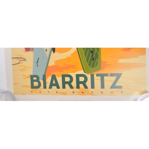 248 - An original contemporary Biarritz Cote Basque resting surfboards poster art print. Reads 'Biarritz B... 