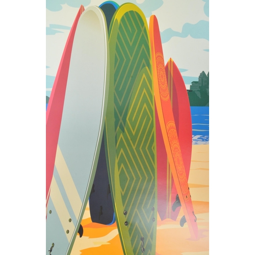 248 - An original contemporary Biarritz Cote Basque resting surfboards poster art print. Reads 'Biarritz B... 