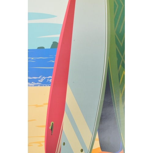 248 - An original contemporary Biarritz Cote Basque resting surfboards poster art print. Reads 'Biarritz B... 