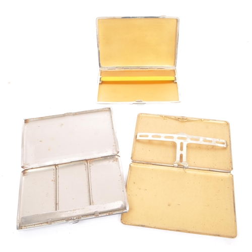 258 - A collection of eight early to mid 20th century silver plate cigarette cases. To include four of squ... 