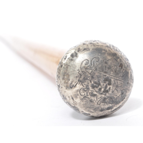 262 - A 20th century hallmarked silver topped walking stick cane. The cane having a bulbous rounded hammer... 