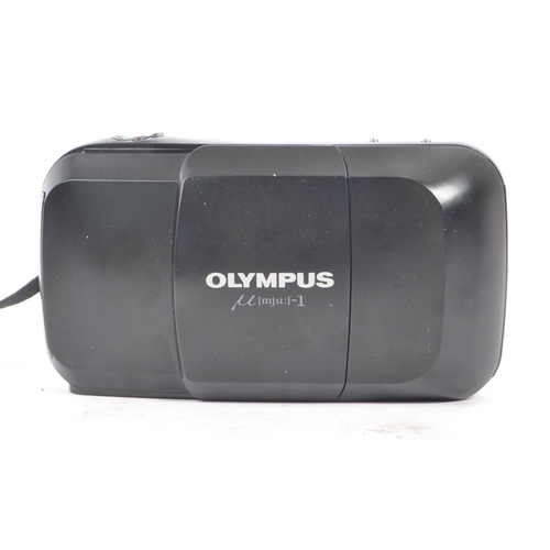 279 - Olympus Mju - Two late 20th century Olympus Mju 1 35mm compact point and shoot cameras. Each in the ... 