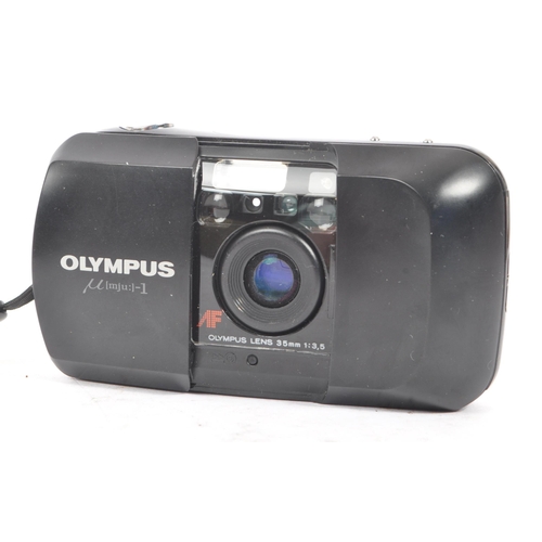 279 - Olympus Mju - Two late 20th century Olympus Mju 1 35mm compact point and shoot cameras. Each in the ... 