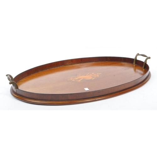 335 - An early 20th century circa 1920s mahogany and inlaid butlers' tray. Inlaid tray with gallery surrou... 