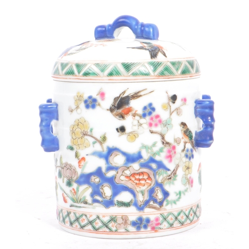 34 - An early 20th century circa 1920s Chinese porcelain tea caddy. The caddy having a white ground, with... 