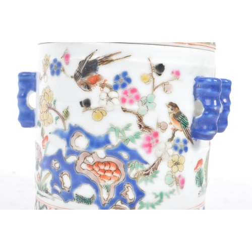 34 - An early 20th century circa 1920s Chinese porcelain tea caddy. The caddy having a white ground, with... 