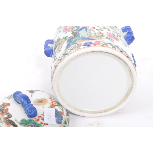 34 - An early 20th century circa 1920s Chinese porcelain tea caddy. The caddy having a white ground, with... 