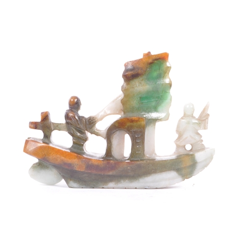 360 - A 20th century carved Chinese Oriental green jade sailor / boat figurine. Measures approx. 9cm x 6.5... 