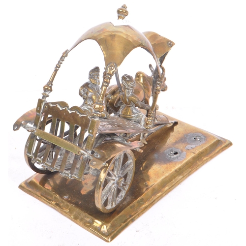 365 - A mid 20th Century brass deities Krishna cart diorama showpiece with buffalos. Measures 15.5cm x 15.... 