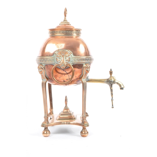 367 - An 19th century Victorian anglo Indian brass and copper samovar. Terraced base with copper finial fe... 