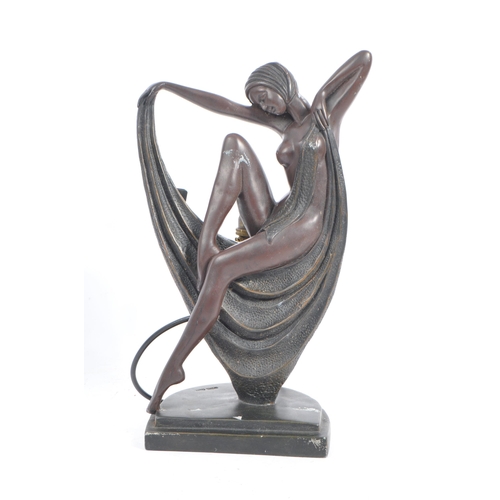 377 - A contemporary Art Nouveau style table desk lamp light. Depicting a semi nude woman with draped clot... 