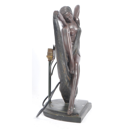 377 - A contemporary Art Nouveau style table desk lamp light. Depicting a semi nude woman with draped clot... 