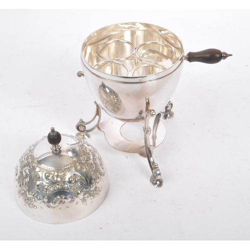 396 - An early 20th century sheffield EPNS silver plated flambe stove / burner and egg coddler. The burner... 