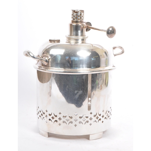 396 - An early 20th century sheffield EPNS silver plated flambe stove / burner and egg coddler. The burner... 