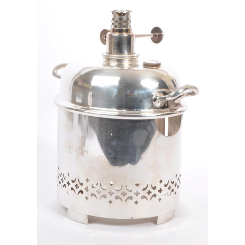 396 - An early 20th century sheffield EPNS silver plated flambe stove / burner and egg coddler. The burner... 