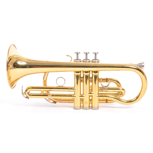 405 - A brass cornet by Yamaha the 'Dulcet with mouth-piece in black rexine vinyl covered case. Instrument... 