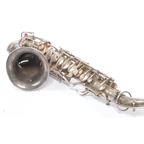 409 - Elkhart, Indiana - Pan American made Saxophone. A early 20th century vintage 20th century white meta... 