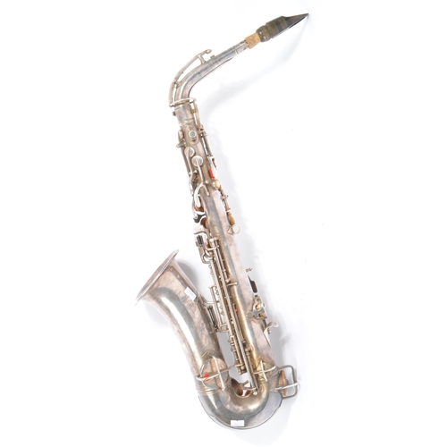 409 - Elkhart, Indiana - Pan American made Saxophone. A early 20th century vintage 20th century white meta... 