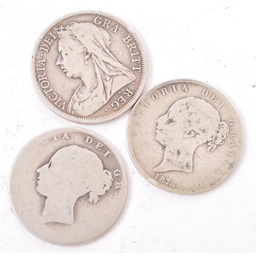 454 - Three Queen Victorian silver half crown coins. The lot to include a 1878 young head half crown silve... 