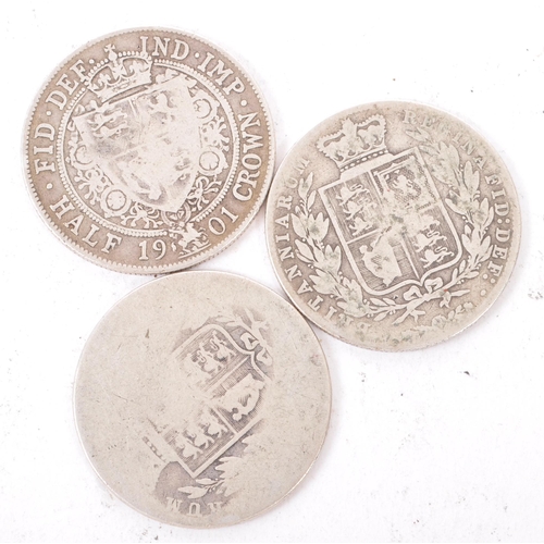 454 - Three Queen Victorian silver half crown coins. The lot to include a 1878 young head half crown silve... 