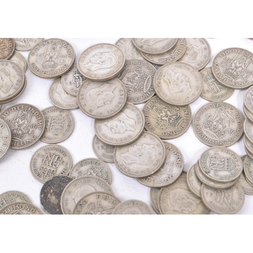 486 - A collection of 20th century pre 1947 British sixpence and shilling coins. The majority dating to 19... 