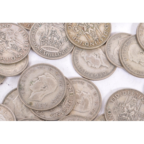 486 - A collection of 20th century pre 1947 British sixpence and shilling coins. The majority dating to 19... 