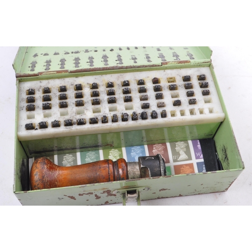 487 - GPO Vintage Date Stamper in original tin box as issued by General Post Office. Wooden shaft with met... 