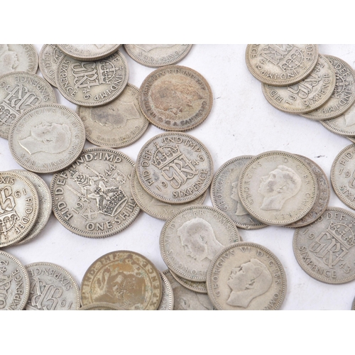 488 - A collection of 20th century pre 1947 British sixpence and shilling coins. The majority dating to 19... 