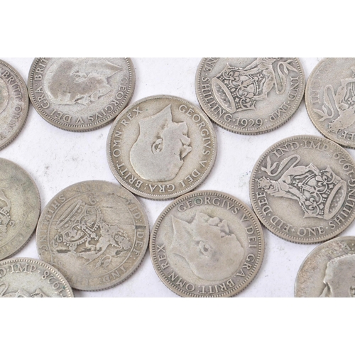 496 - A collection of 20th century circa 1922-1947 British shilling coins.Total weight 357g.