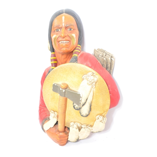 56 - Two large retro 1970s Bossons ceramic wall mounted head figurines. Featuring a native Indian chief a... 