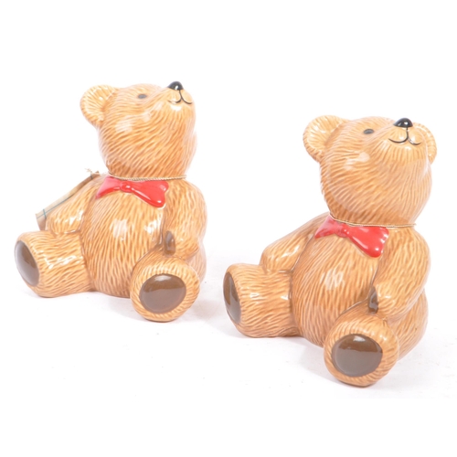 82 - A collection of retro 1970s / 1980s silver plated & ceramic porcelain money box bear figurines. Silv... 