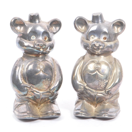 82 - A collection of retro 1970s / 1980s silver plated & ceramic porcelain money box bear figurines. Silv... 