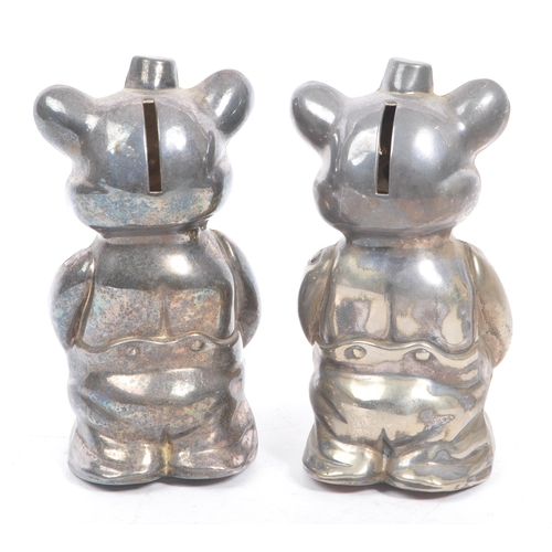 82 - A collection of retro 1970s / 1980s silver plated & ceramic porcelain money box bear figurines. Silv... 