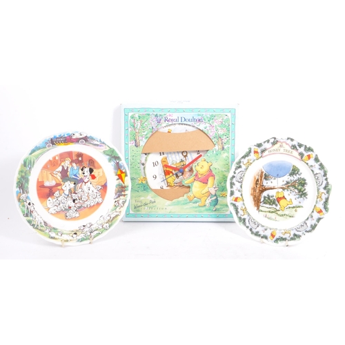 97 - Disney - A retro 1980's Royal Doulton ceramic Winnie the Pooh wall clock & two ceramic plates. From ... 