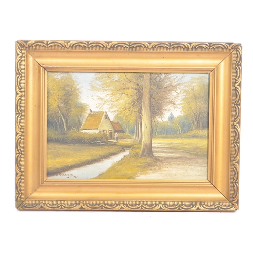 1049 - W Robbert ( Dutch School 1910  ) A framed oil on panel painting showing Dutch countryside scene with... 