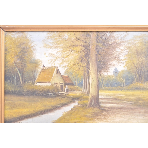 1049 - W Robbert ( Dutch School 1910  ) A framed oil on panel painting showing Dutch countryside scene with... 